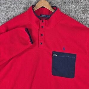 Polo Ralph Lauren Red Fleece Pullover Snap Neck Pocket‎ Logo Mens 4XLT 4XL Tall